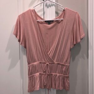 Light pink flutter short sleeve V-neck blouse